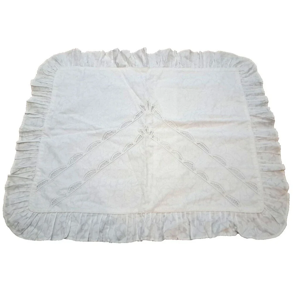 Vintage Madeira Lace King Pillow Sham White Ruffled Floral Cottage Country